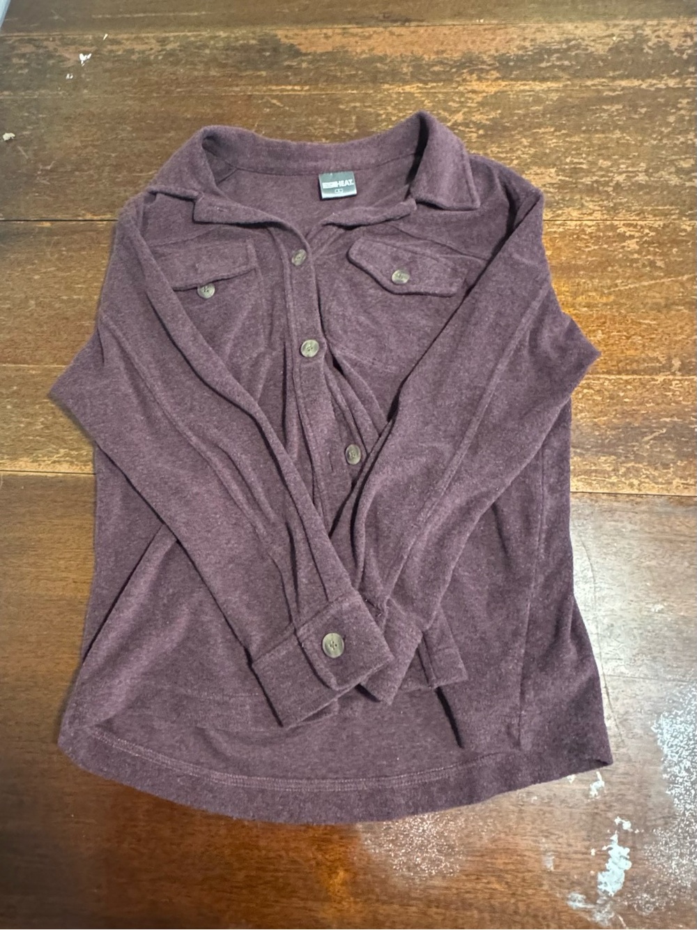 32 Degrees Plum Button-Front Sweater Shirt